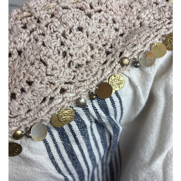 Free People Womens M cream blue In Dreams Embellished Harem Pants Stripe Crochet - Picture 6 of 6